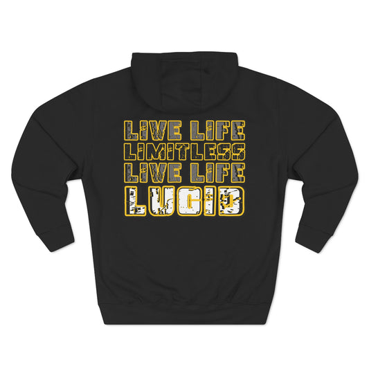 Black Live Life Limitless hoodie, back graphic, flat