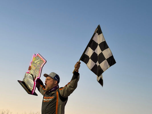 AJ Walters celebrating Pro Stock 600 stock car win at Utica-Rome Speedway, Vernon NY 2026