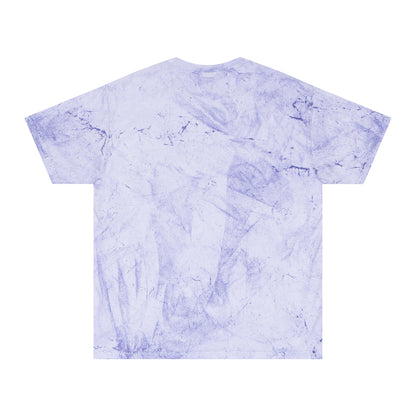 Amethyst Color Blast tee, marbled purple, blank back view, flat