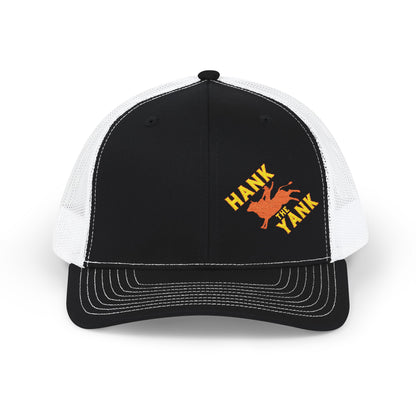 Hank the Yank Trucker Hat with an adjustable plastic snapback closure