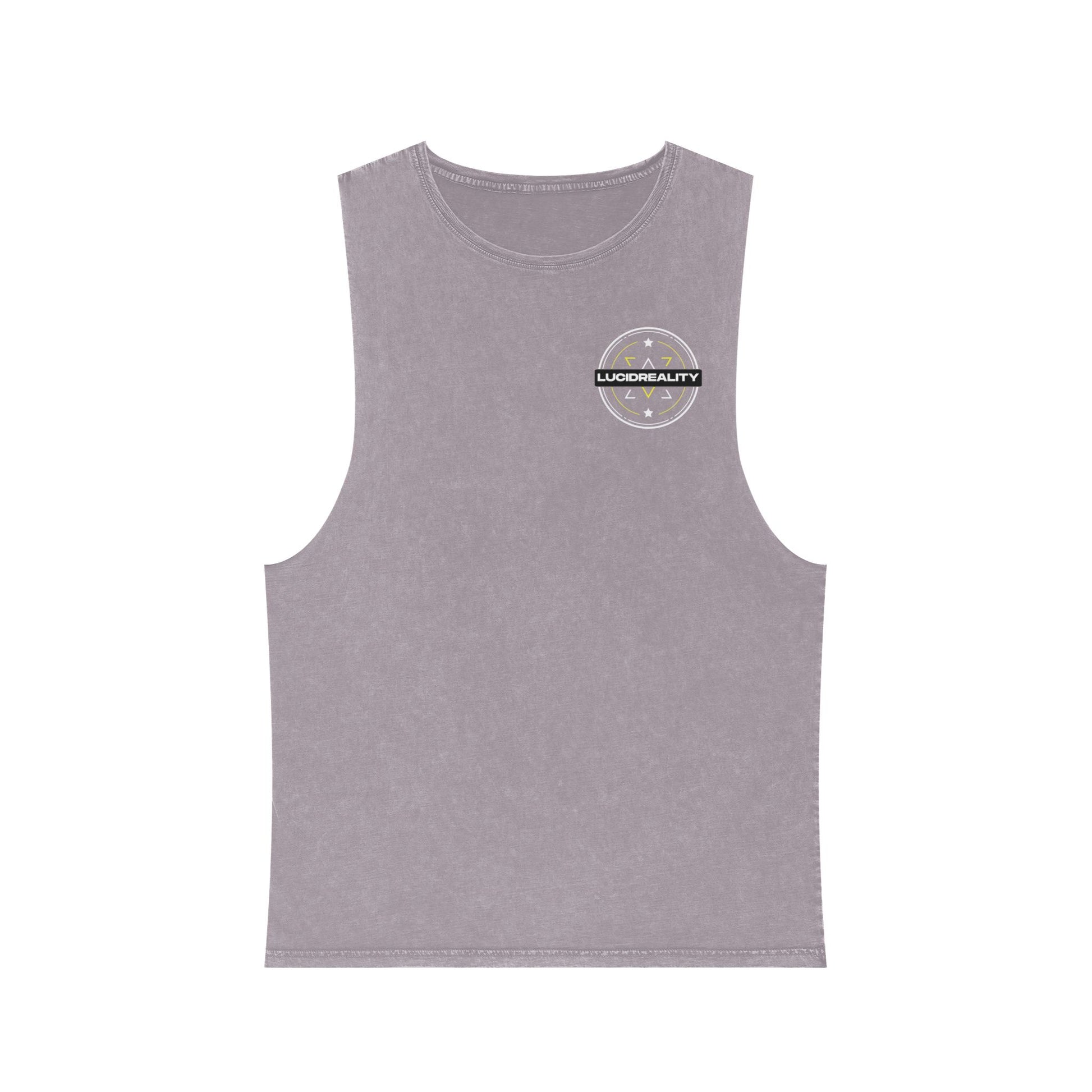 Orchid Stone Lucid Reality stonewash tank, front emblem, flat