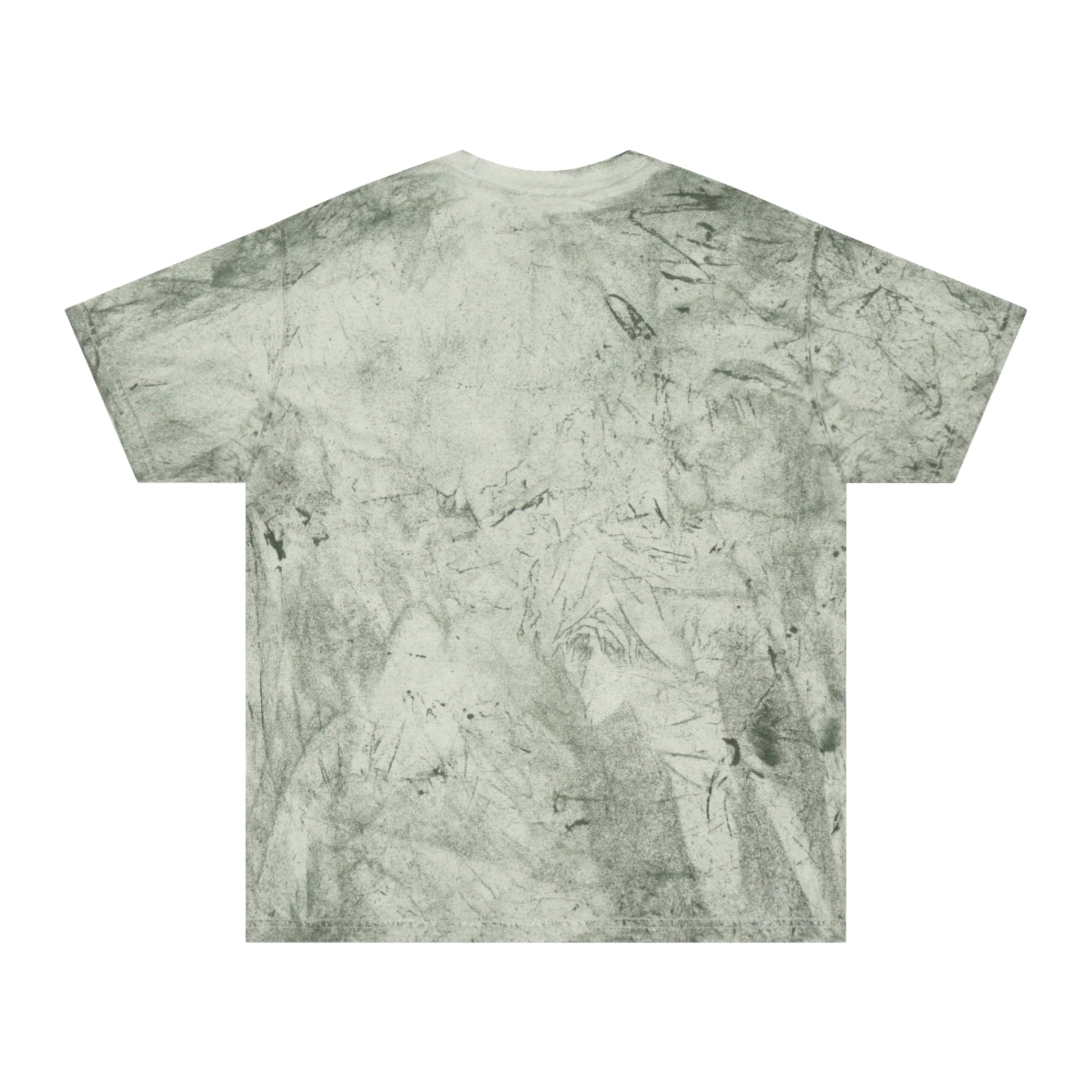 Fern Color Blast tee, marbled green, blank back view, flat