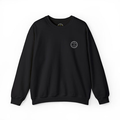 Front product mockup of the Lucid Reality Minimalist Embroidered Logo Crewneck