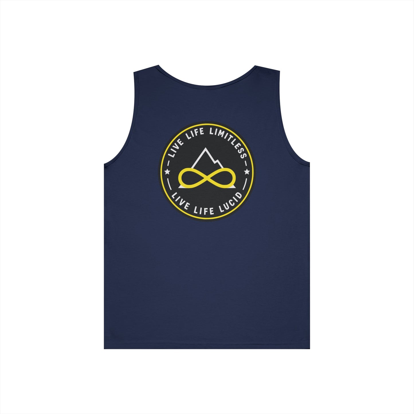 Forest Green Live Life Limitless Badge Tank, back view, flat lay
