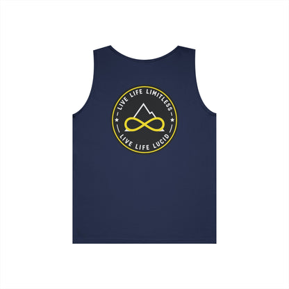 Forest Green Live Life Limitless Badge Tank, back view, flat lay