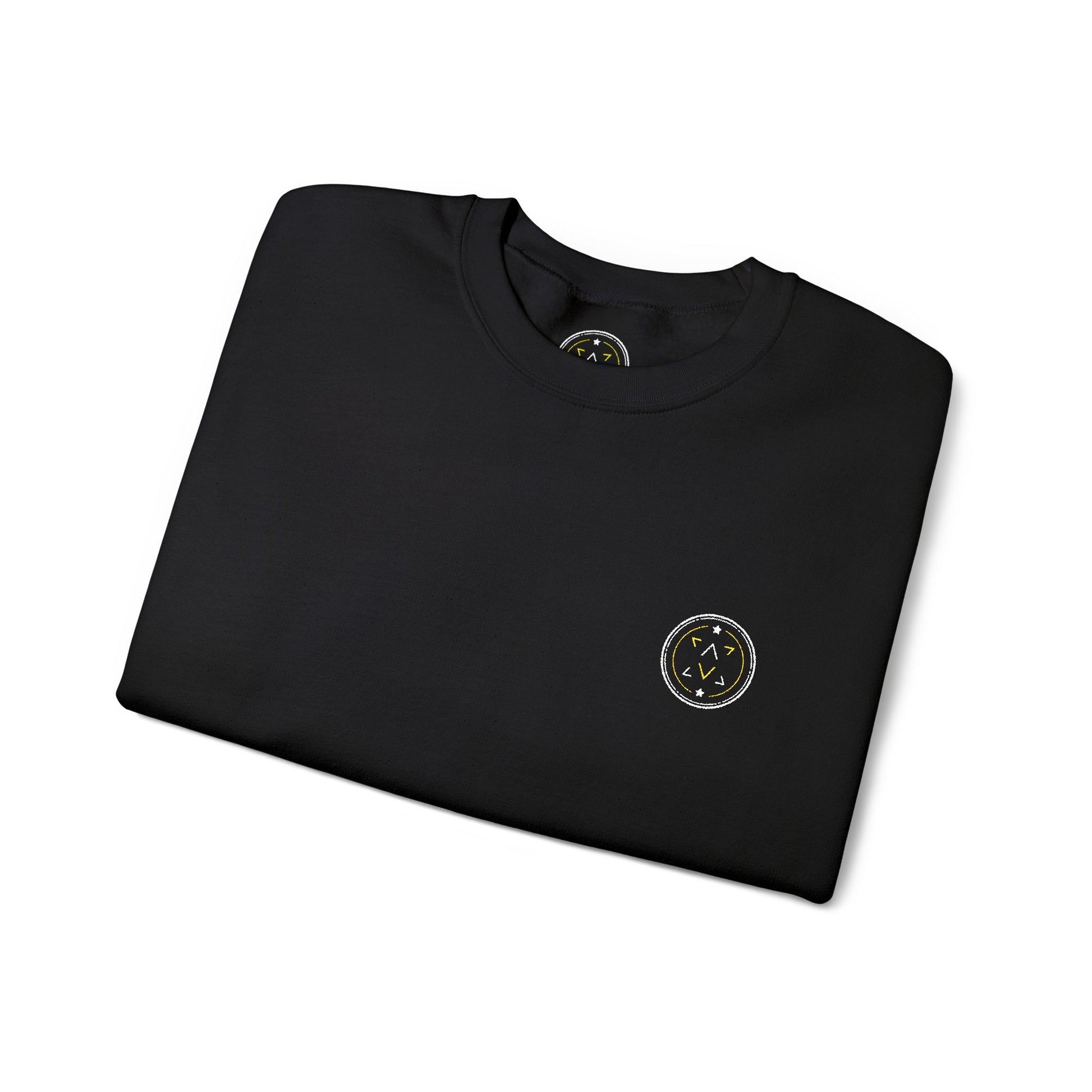 Lifestyle photo of the Lucid Reality Minimalist Embroidered Logo Crewneck – White & Gold