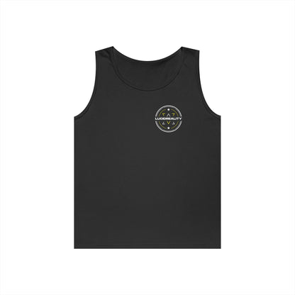 Black Logo Tank, front Lucid Reality logo, flat lay