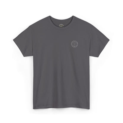 Front product mockup of the Lucid Reality Minimalist Embroidered Logo Tee