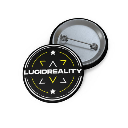 Lucid Reality logo pin-back button, 1.25 inch, front and pin-back shown