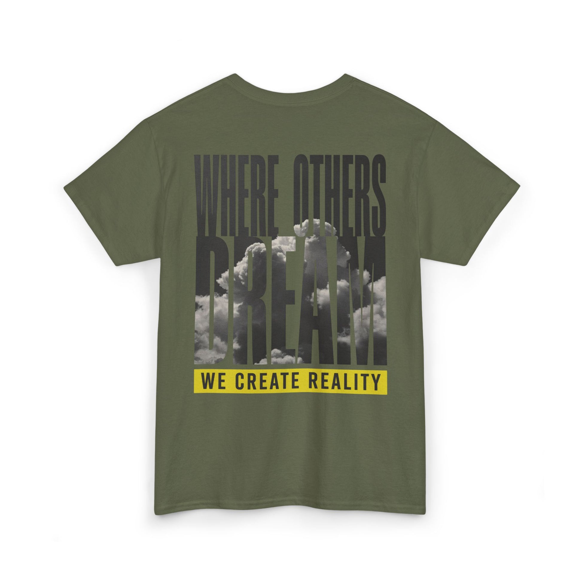 Navy Where Others Dream Tee, back Where Others Dream We Create Reality graphic, flat lay