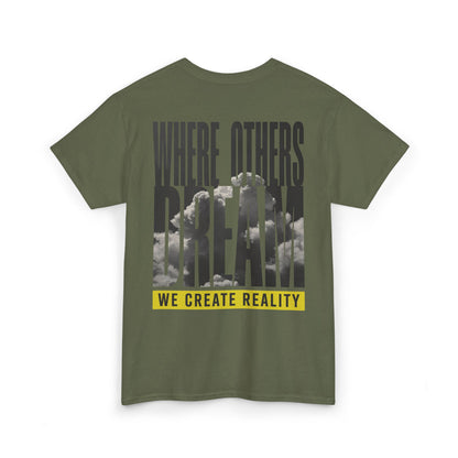 Navy Where Others Dream Tee, back Where Others Dream We Create Reality graphic, flat lay