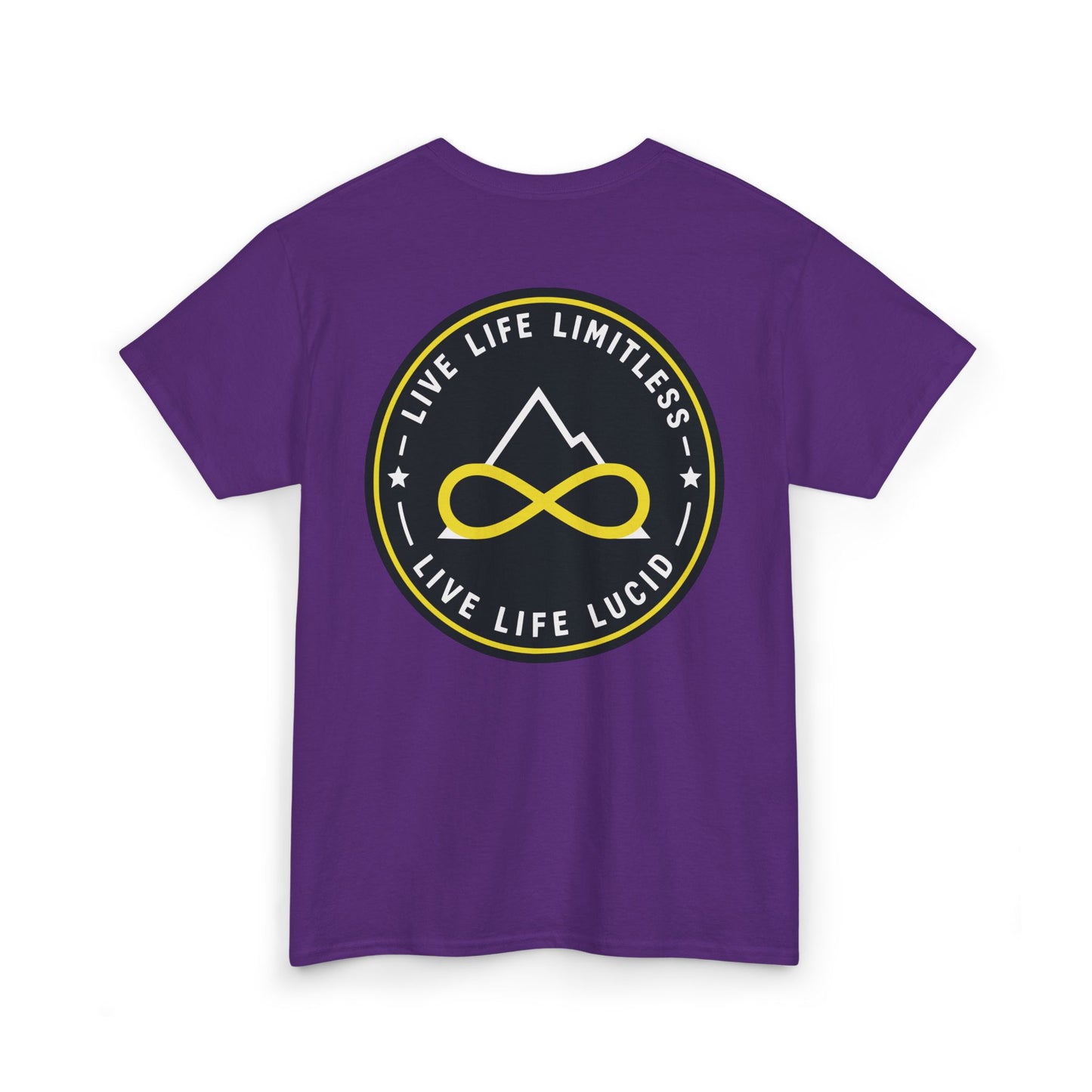 Military Green Live Life Limitless Badge Tee, back badge graphic, flat lay
