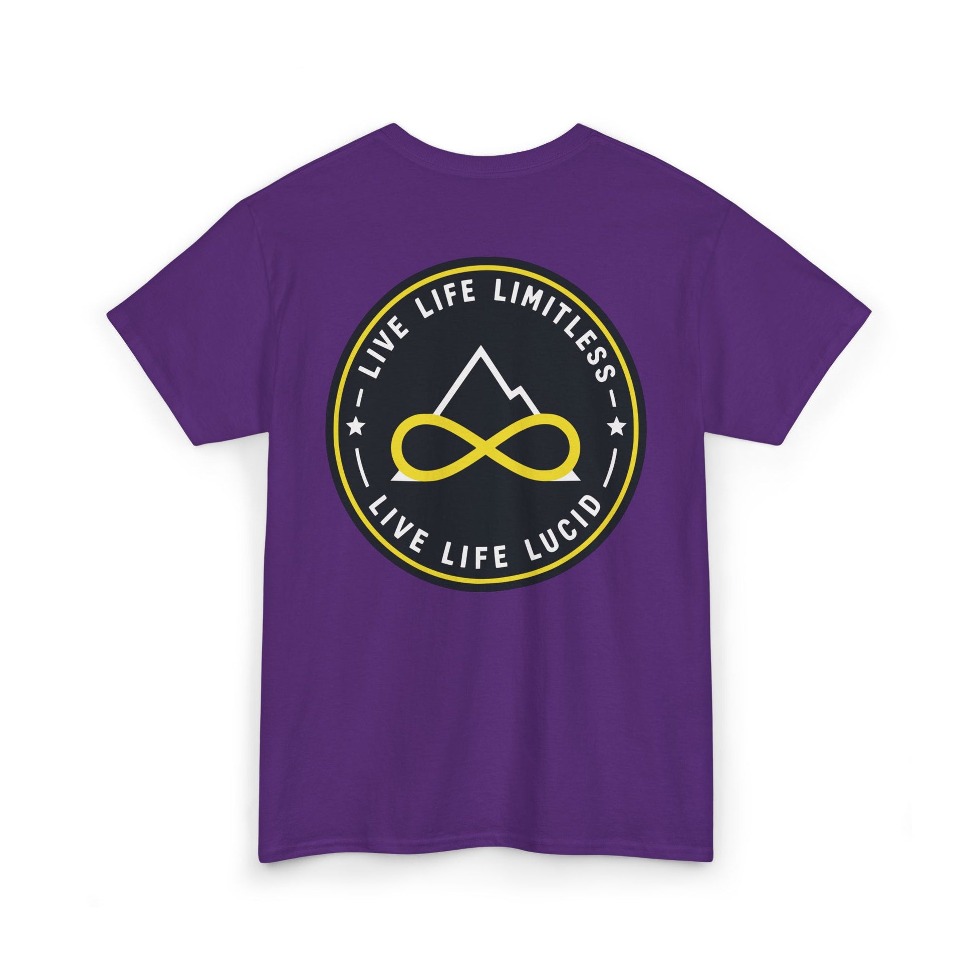Military Green Live Life Limitless Badge Tee, back badge graphic, flat lay