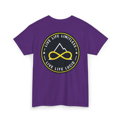 Military Green Live Life Limitless Badge Tee, back badge graphic, flat lay