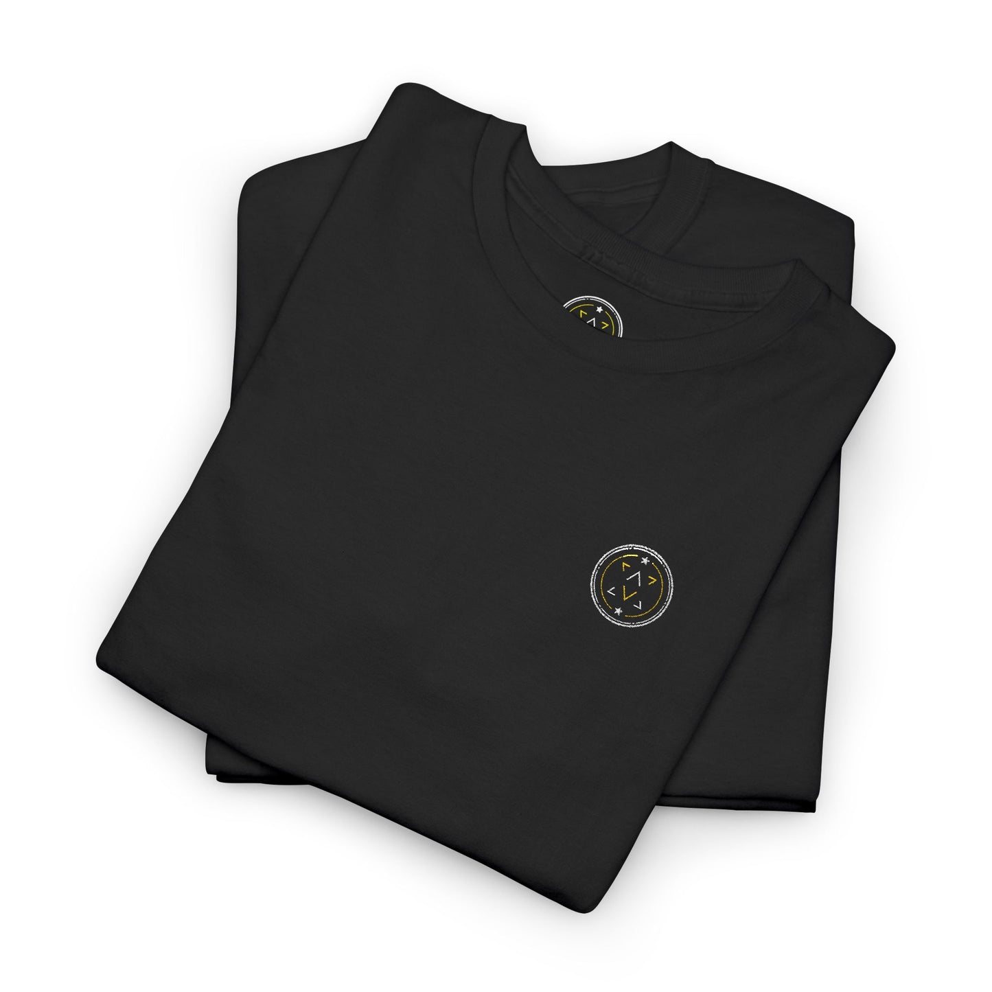Lifestyle photo of the Lucid Reality Minimalist Embroidered Logo Tee – White & Gold