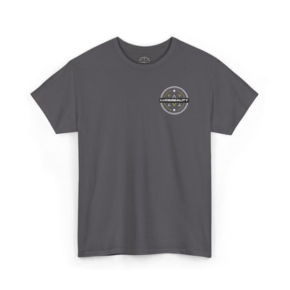 Charcoal Logo Tee, plain back, flat lay