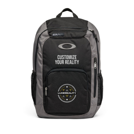 Grigio Scuro custom Oakley Enduro 22L backpack, front with Customize Your Reality emblem