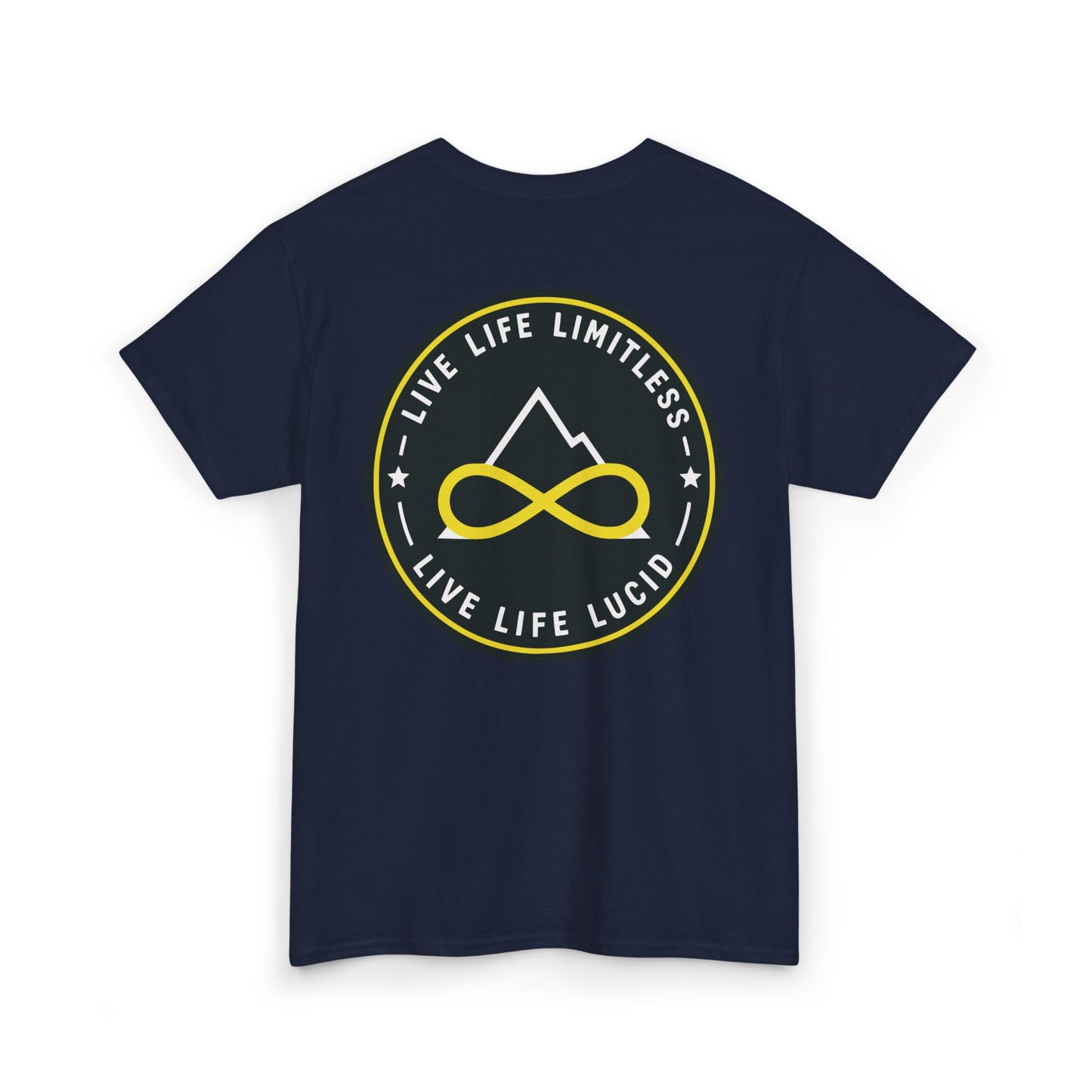 Black Live Life Limitless Badge Tee, back badge graphic, flat lay