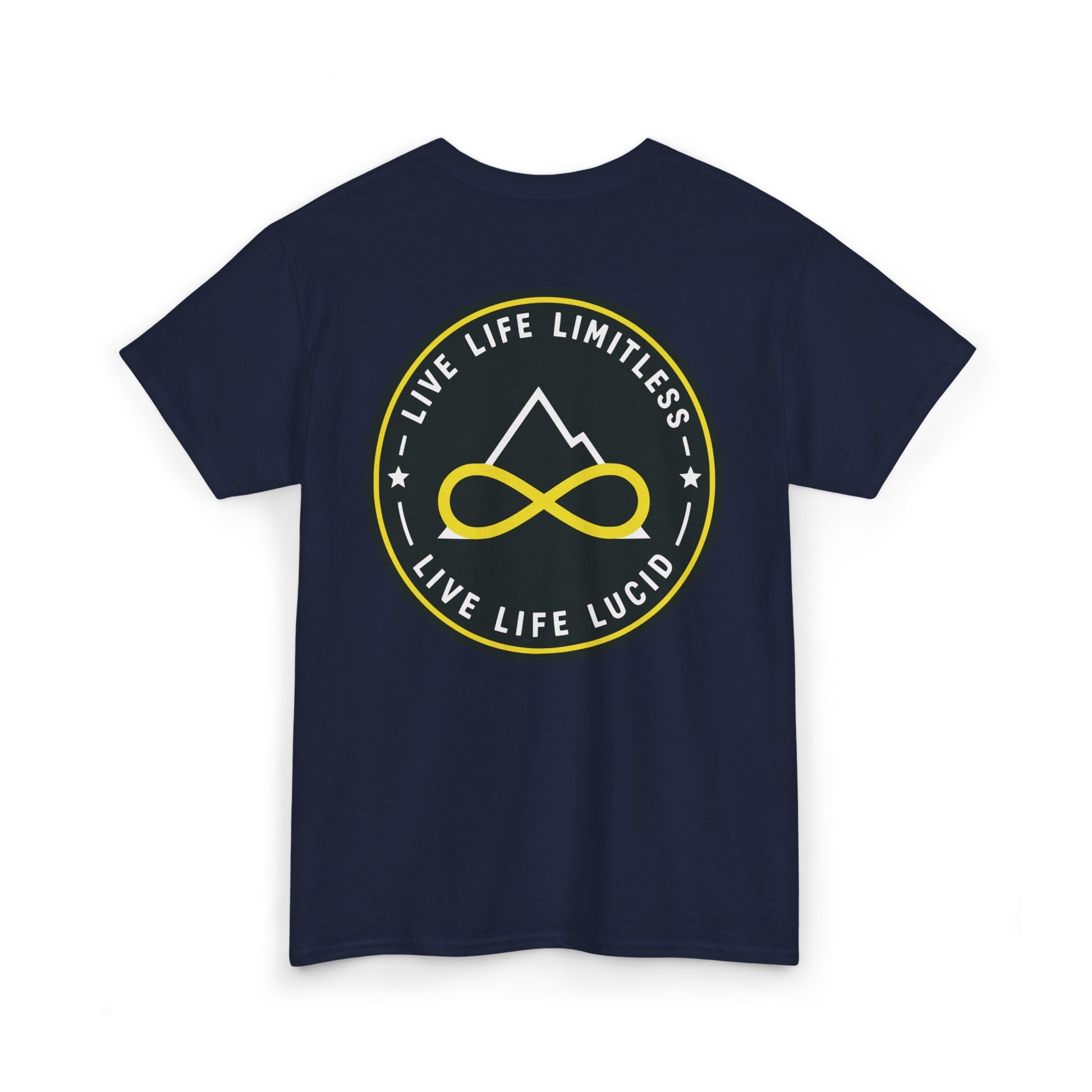 Black Live Life Limitless Badge Tee, back badge graphic, flat lay