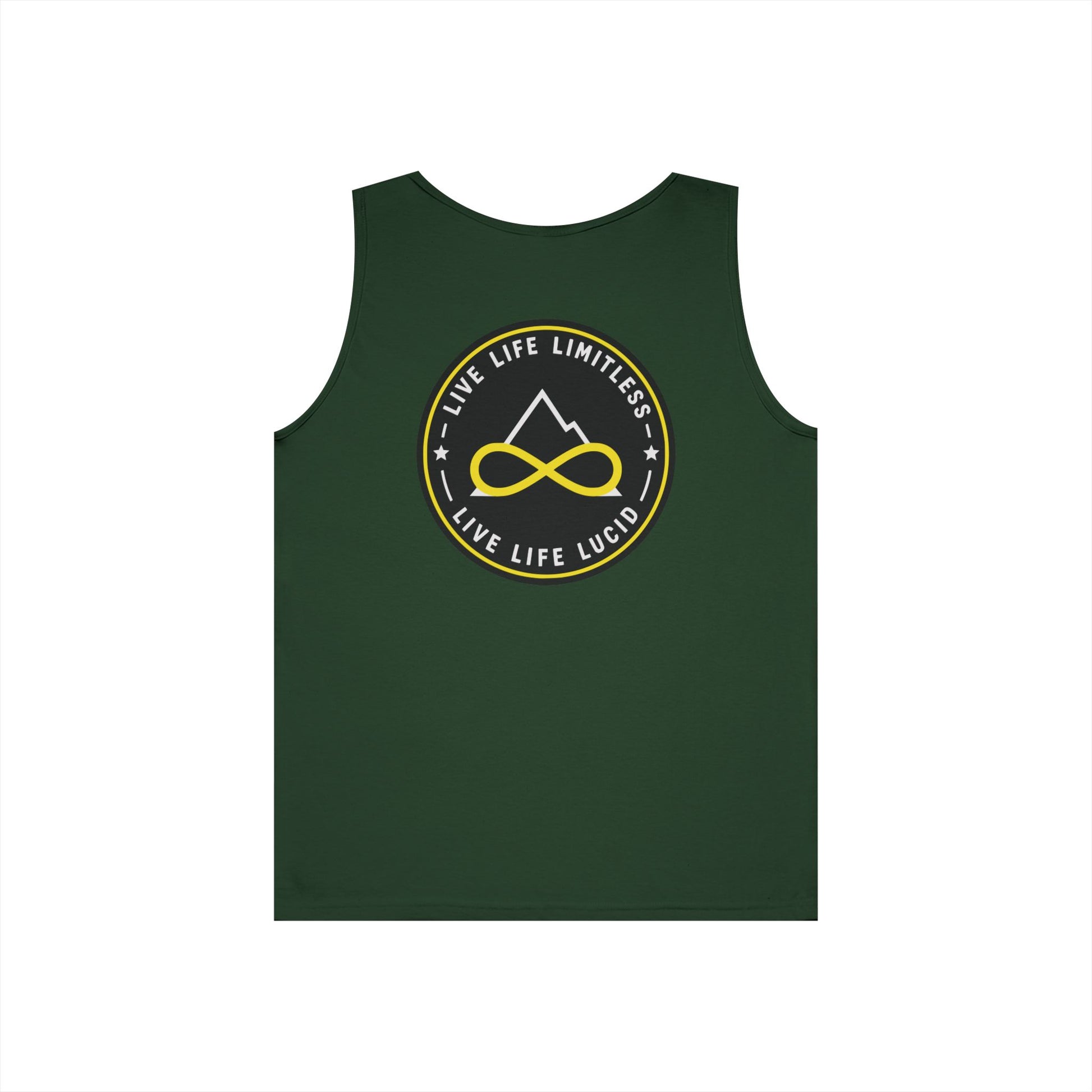 Purple Live Life Limitless Badge Tank, back view, flat lay
