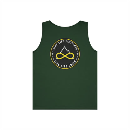 Purple Live Life Limitless Badge Tank, back view, flat lay