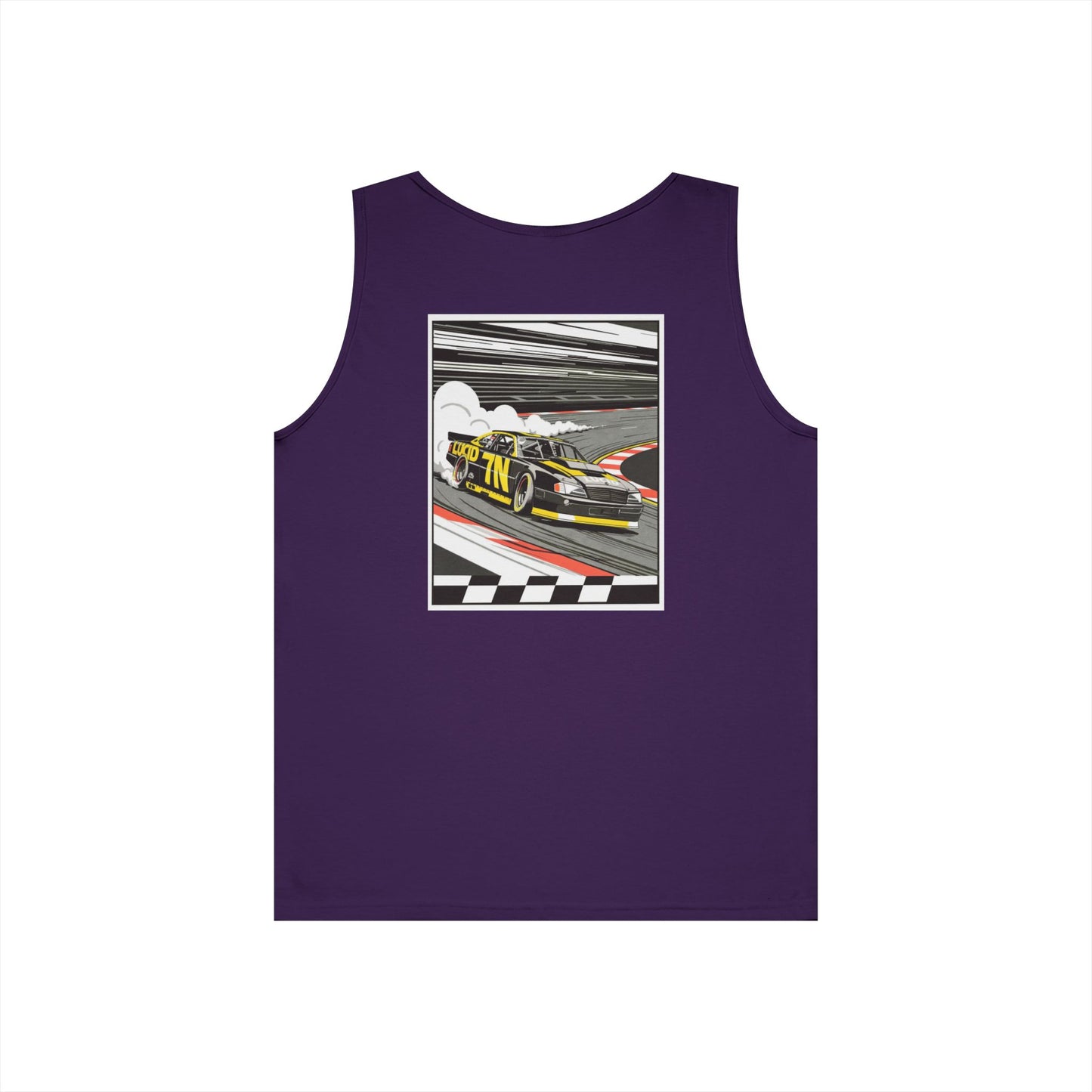Graphite Heather Pro Stock Racing Tank, back view, flat lay