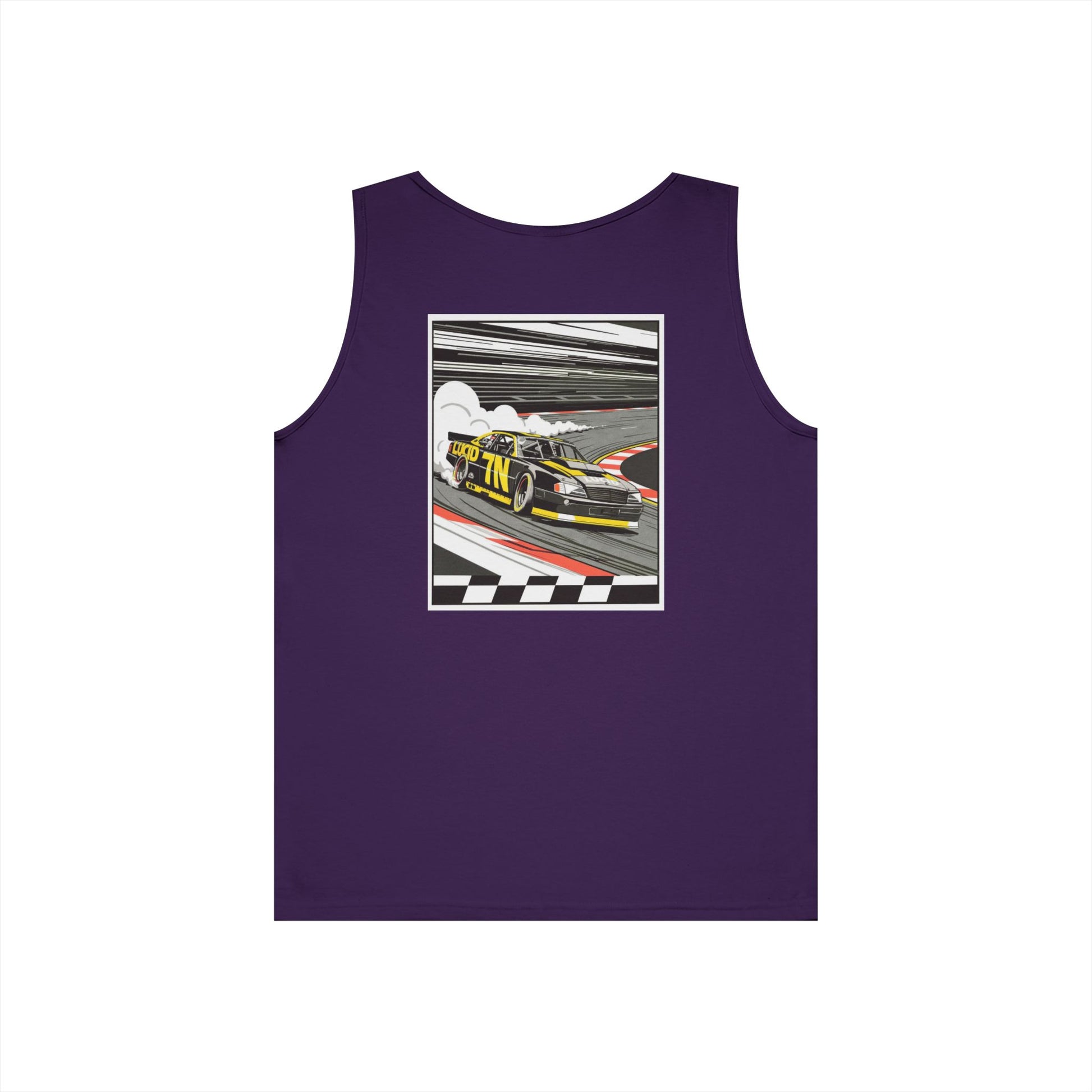 Graphite Heather Pro Stock Racing Tank, back view, flat lay