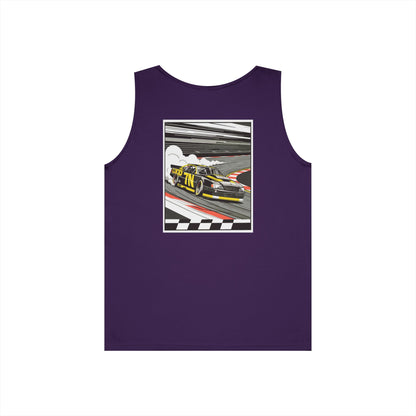 Graphite Heather Pro Stock Racing Tank, back view, flat lay