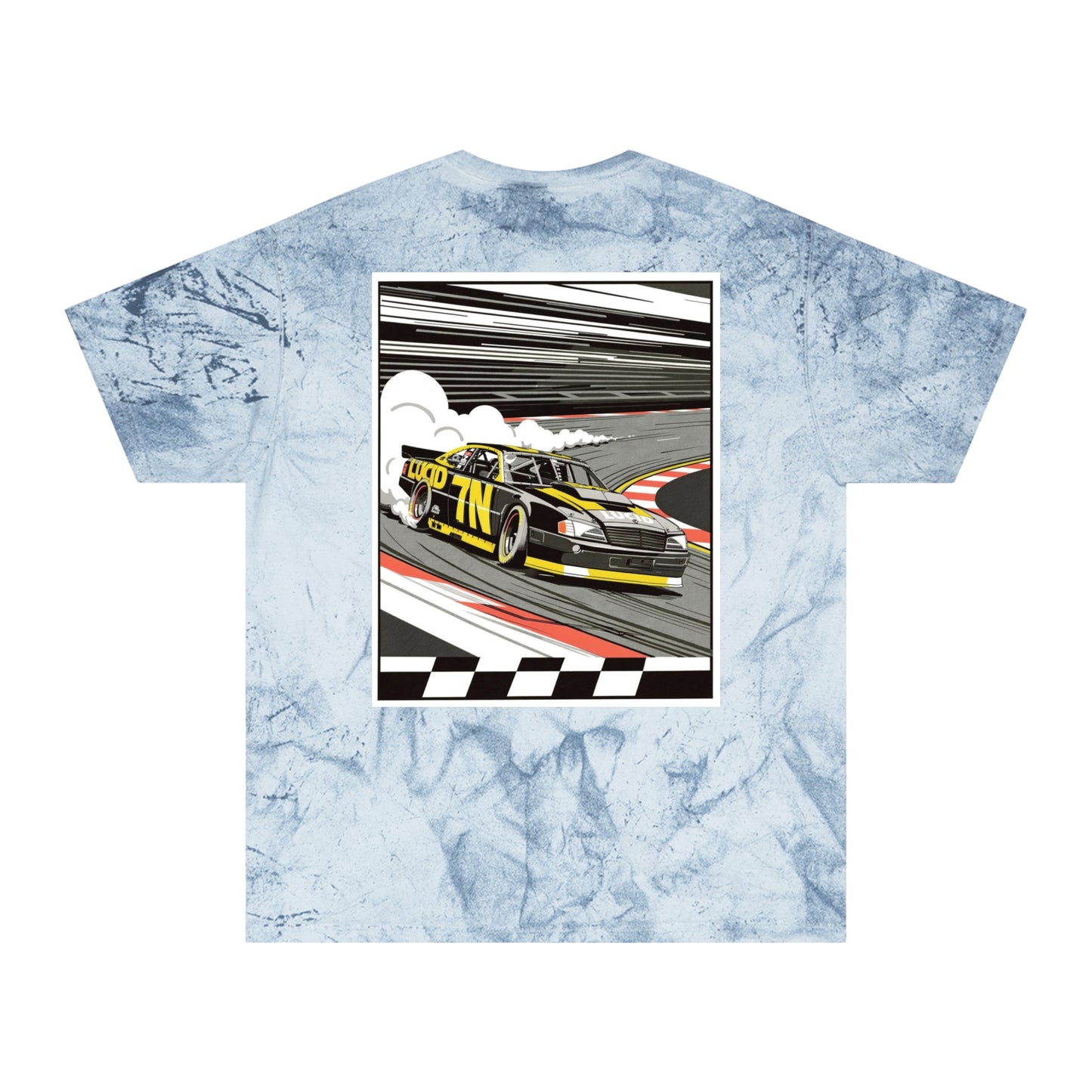 Clay Color Blast tee, marbled rust, back Pro Stock car graphic, flat