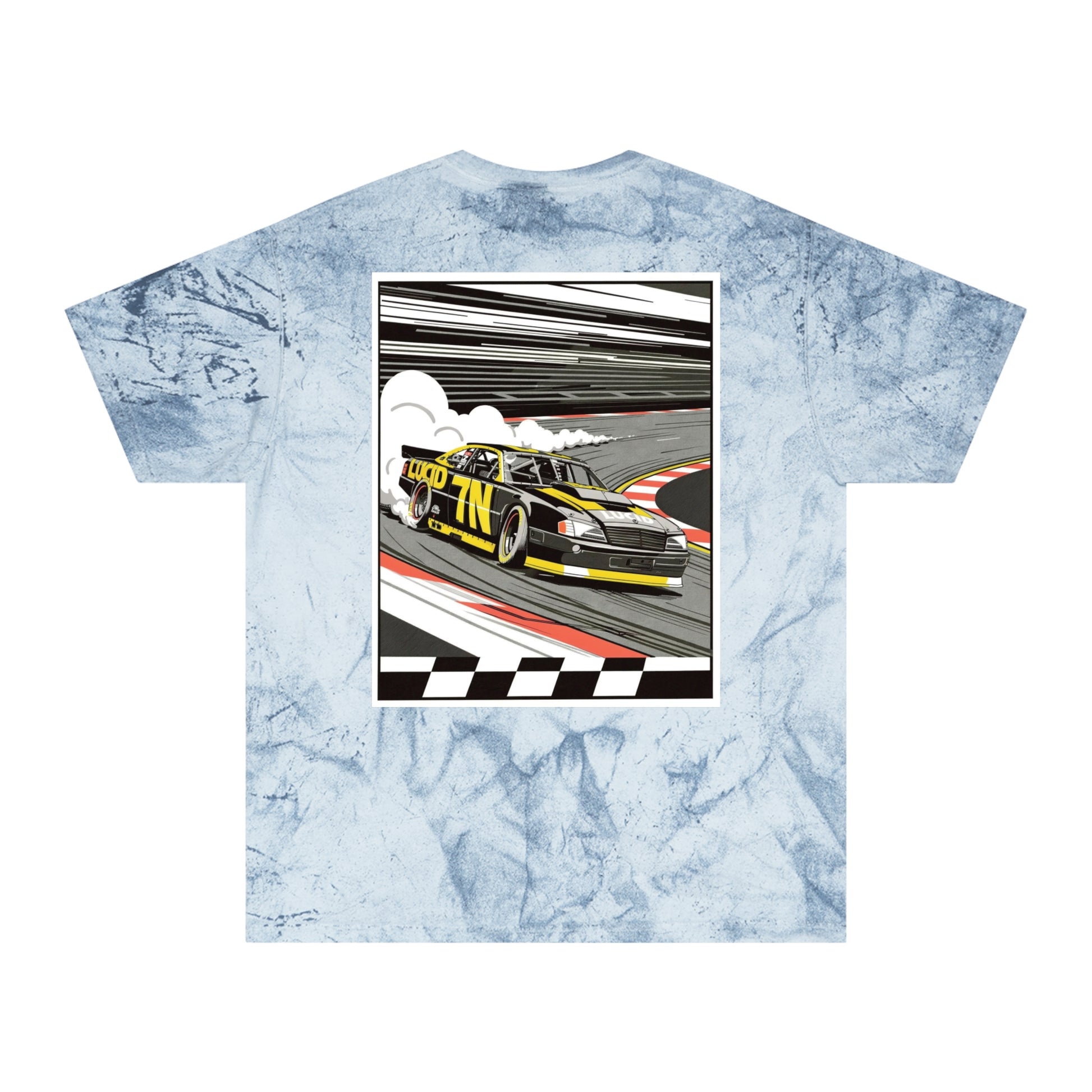 Clay Color Blast tee, marbled rust, back Pro Stock car graphic, flat