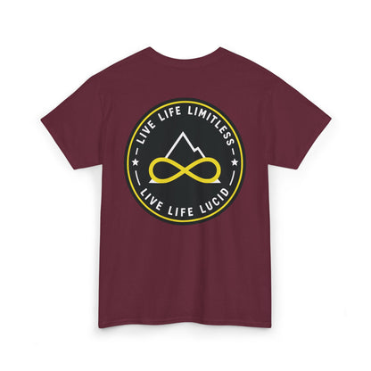 Navy Live Life Limitless Badge Tee, back badge graphic, flat lay