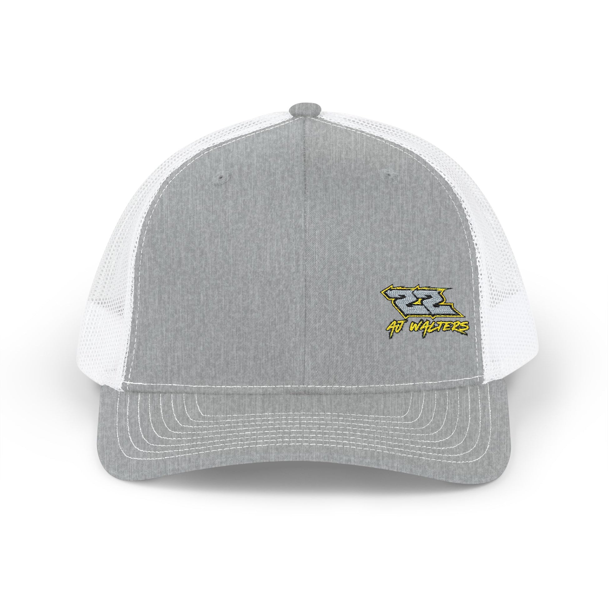 AJ Walters name embroidered on the front panel of the number 22 trucker hat