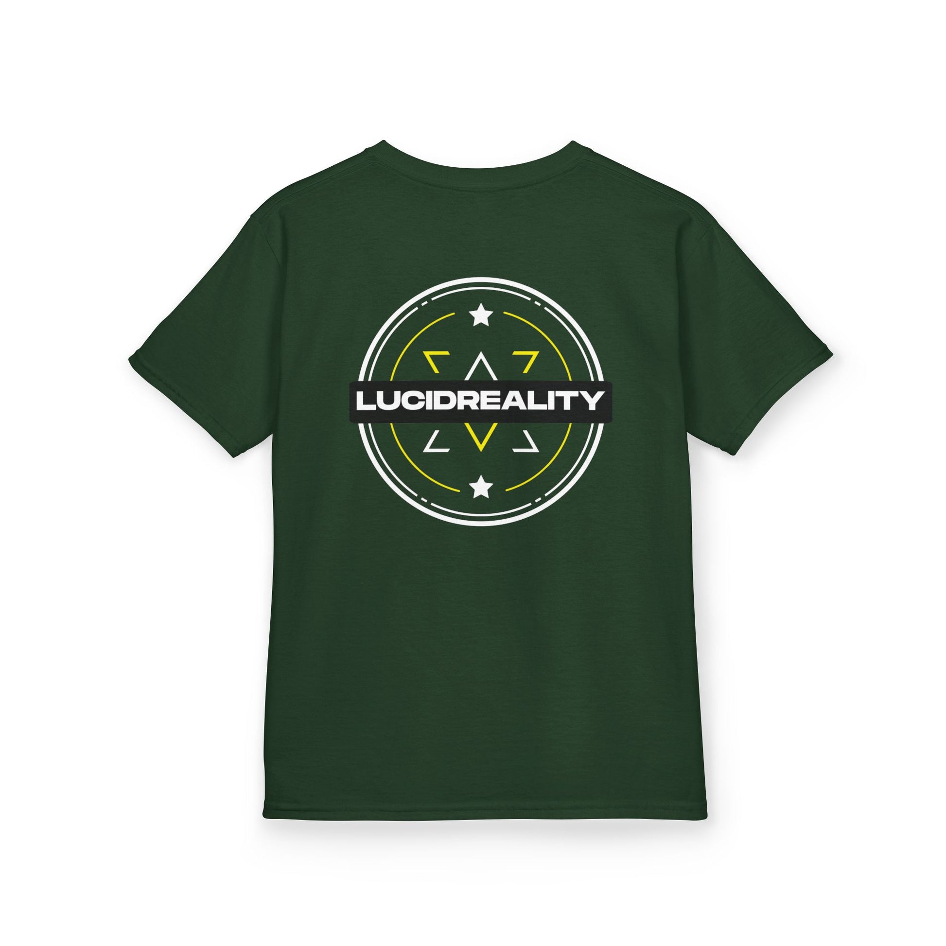 Forest Green Emblem Kids Tee, back emblem, flat lay