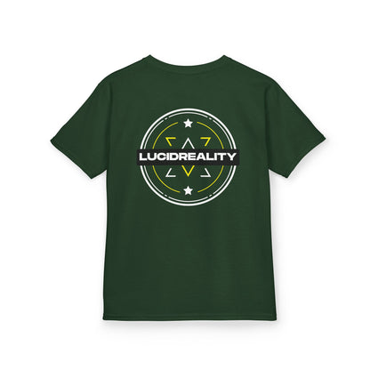 Forest Green Emblem Kids Tee, back emblem, flat lay