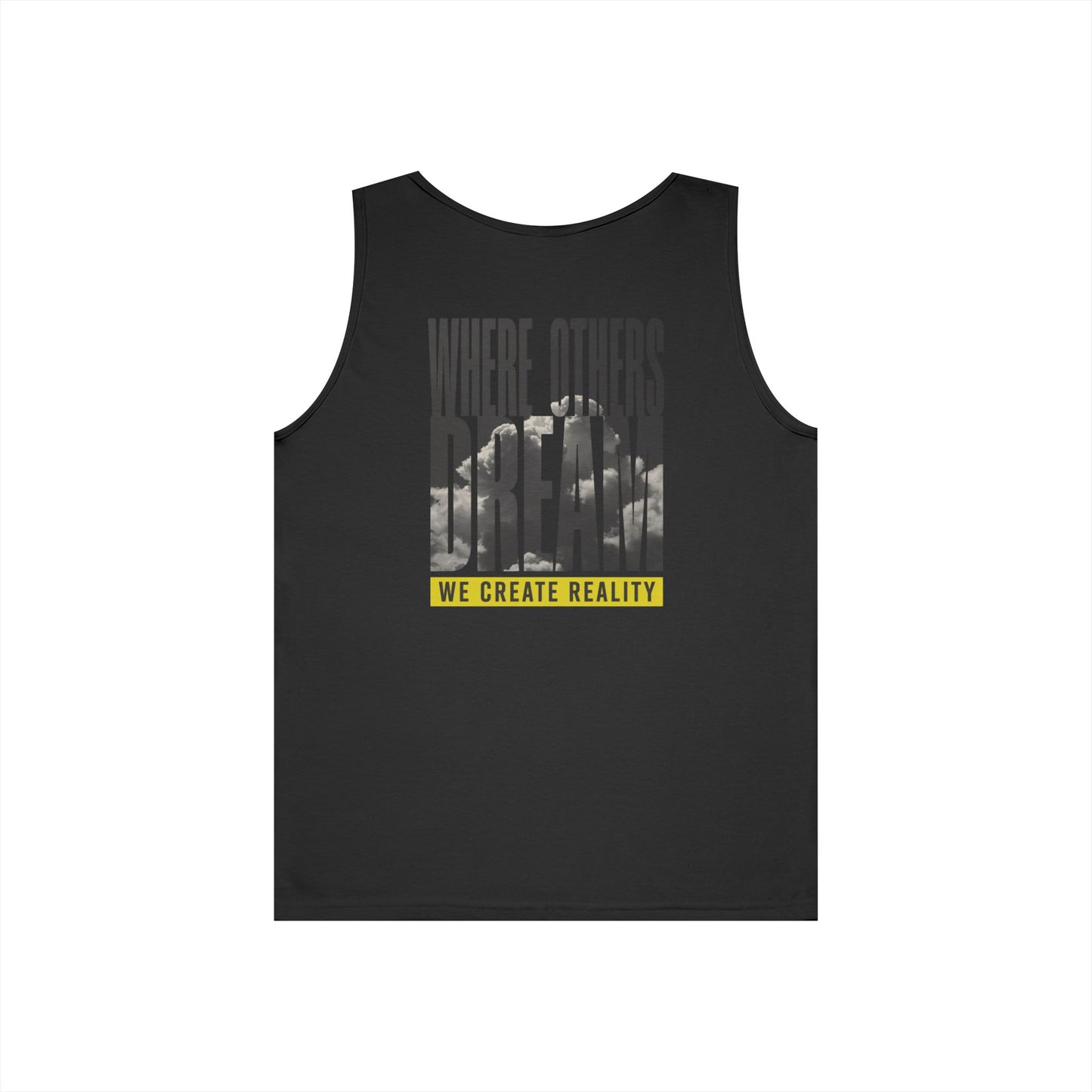 Navy Where Others Dream Tank, back view, flat lay