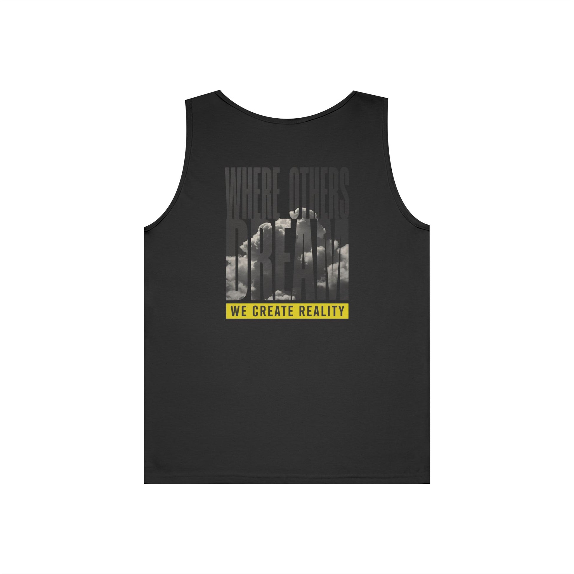 Navy Where Others Dream Tank, back view, flat lay