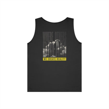 Navy Where Others Dream Tank, back view, flat lay