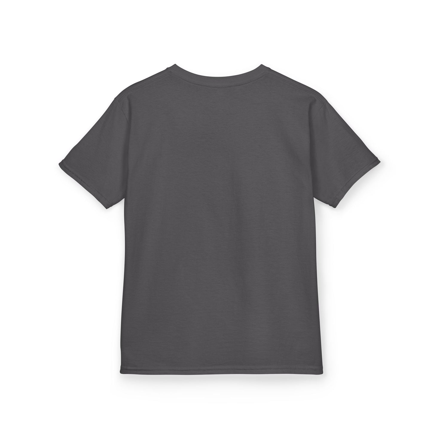 Charcoal Logo Kids Tee, plain back, flat lay