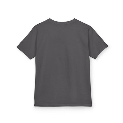 Charcoal Logo Kids Tee, plain back, flat lay
