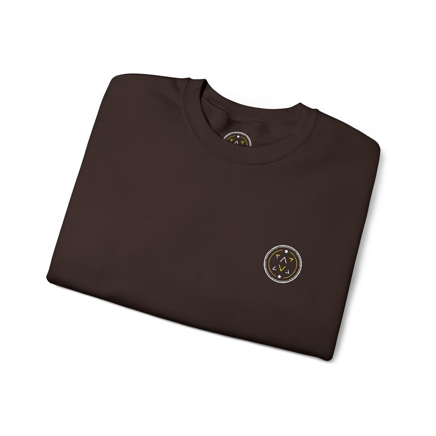 Lifestyle photo of the Lucid Reality Minimalist Embroidered Logo Crewneck – White & Gold