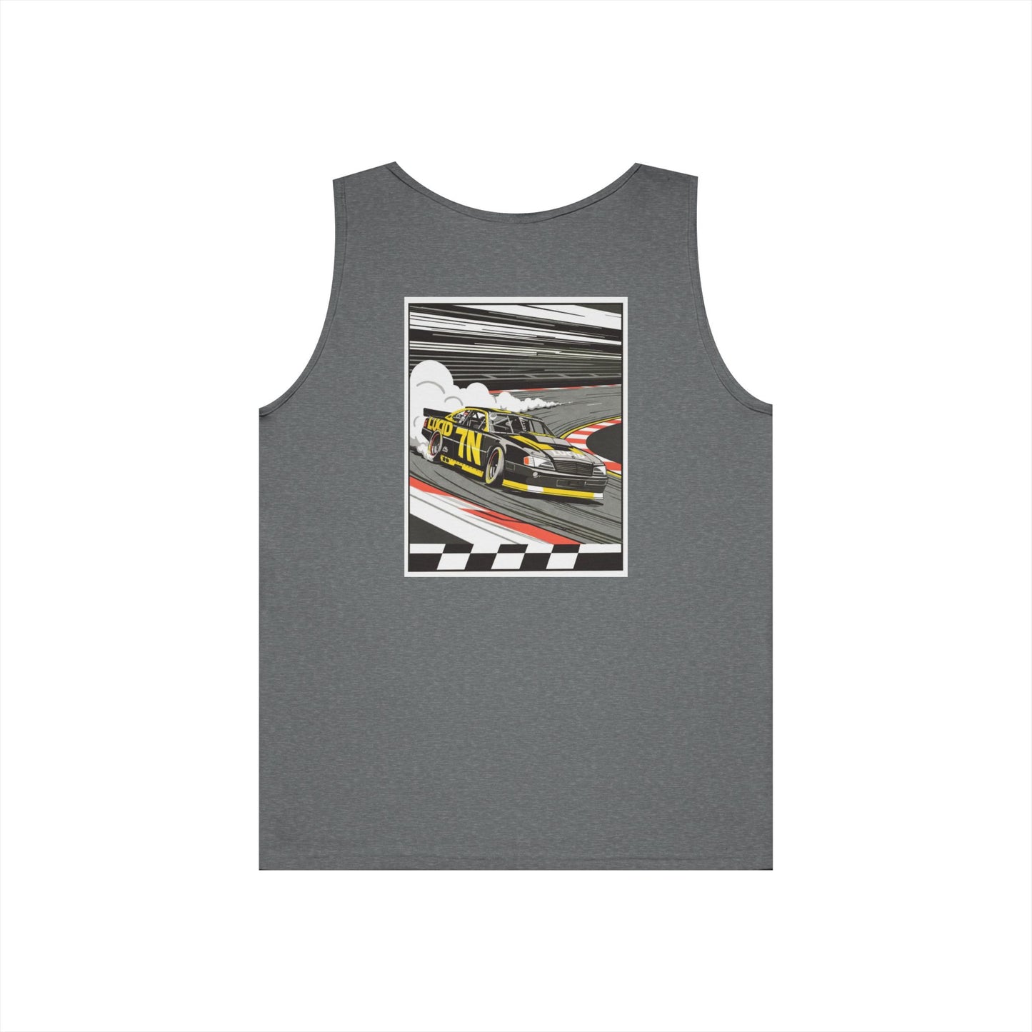 Black Pro Stock Racing Tank, back view, flat lay