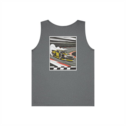 Black Pro Stock Racing Tank, back view, flat lay