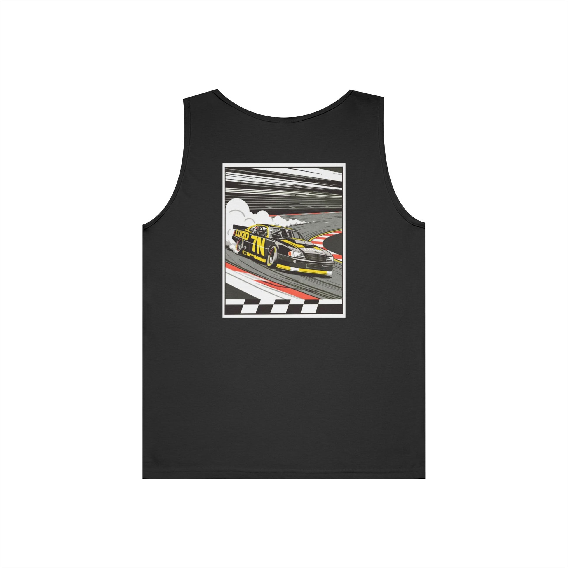Navy Pro Stock Racing Tank, back view, flat lay
