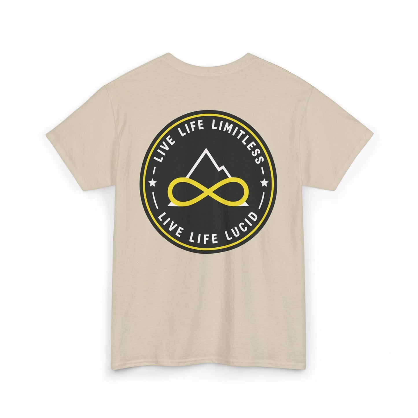 Purple Live Life Limitless Badge Tee, back badge graphic, flat lay