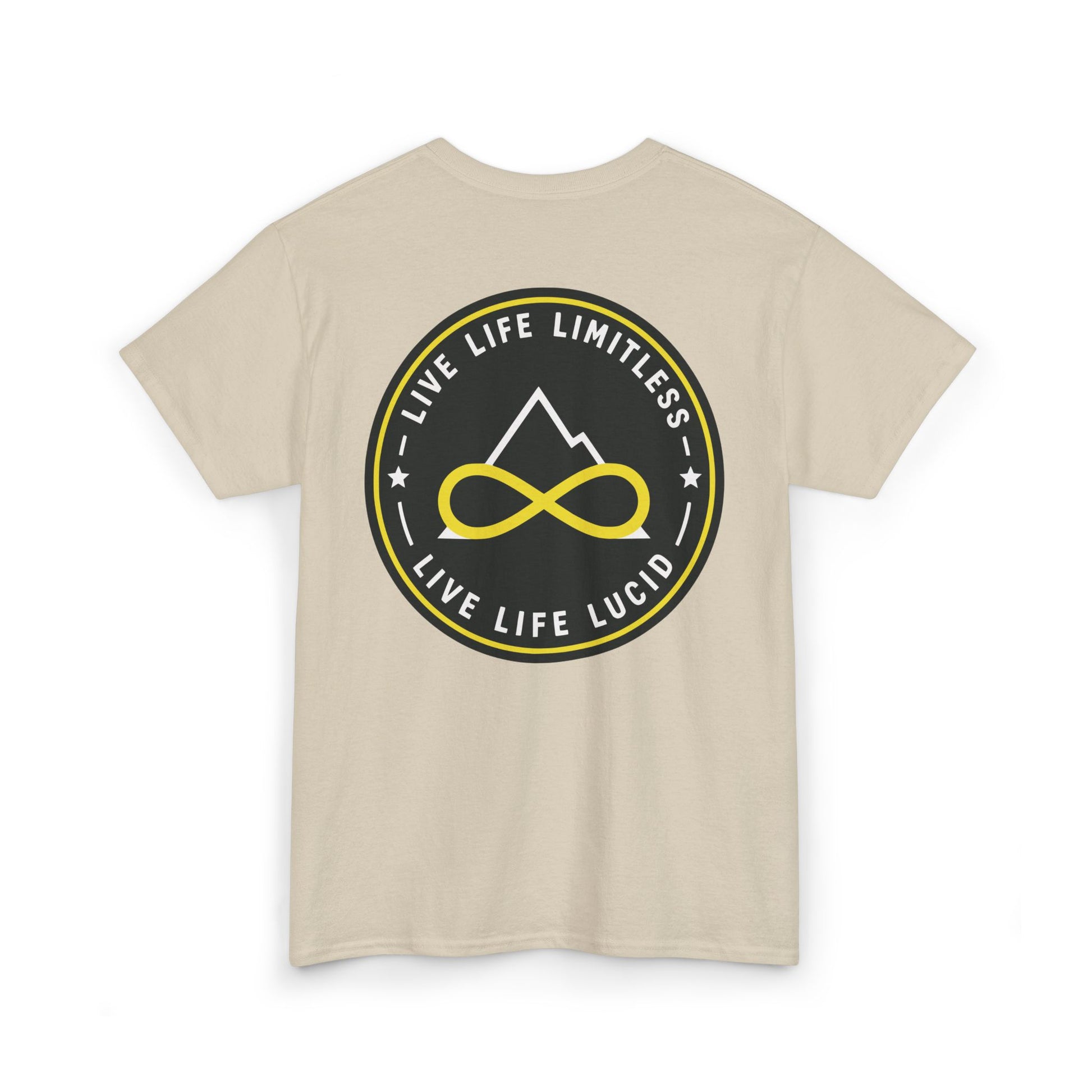 Purple Live Life Limitless Badge Tee, back badge graphic, flat lay