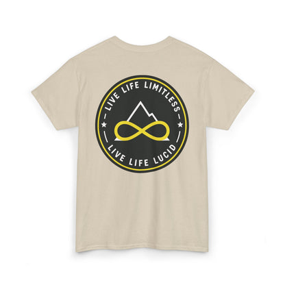 Purple Live Life Limitless Badge Tee, back badge graphic, flat lay
