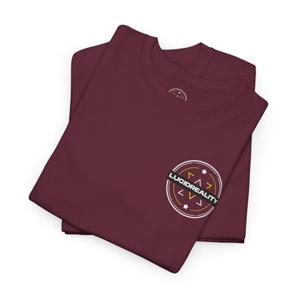 Maroon Logo Tee, folded with Lucid Reality logo, flat lay