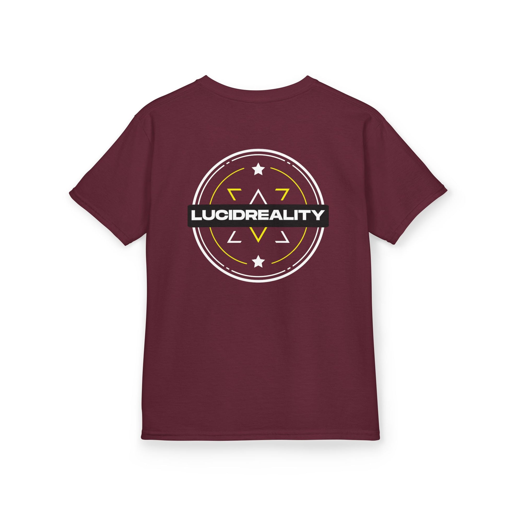 Maroon Emblem Kids Tee, back emblem, flat lay