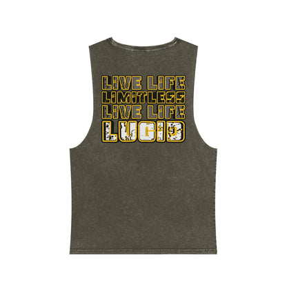 Moss Stone Live Life Limitless stonewash tank, back graphic, flat