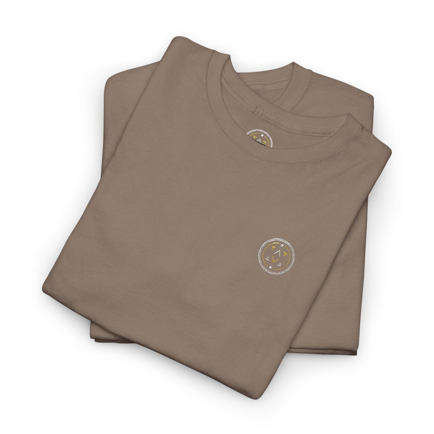 Lifestyle photo of the Lucid Reality Minimalist Embroidered Logo Tee – White & Gold
